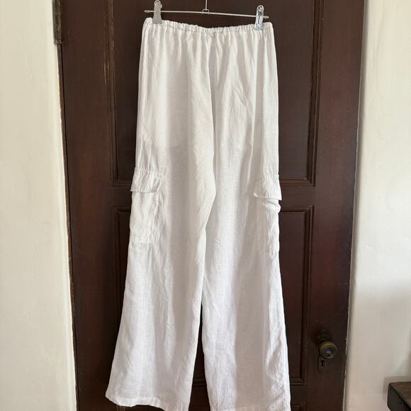 EDIKTED White Cotton Plain Weave Drawstring Waist Cargo Pants Denver Extra Small - Picture 6 of 7